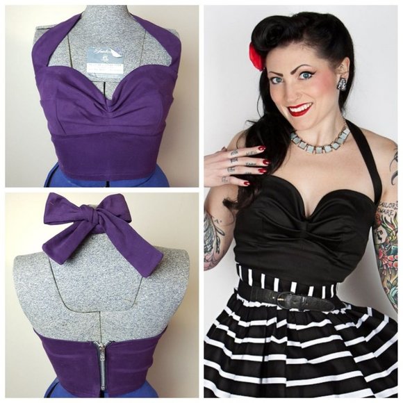 Vintage Repro Violets in May Lola Velvet Purple Halter top size small - Picture 1 of 1